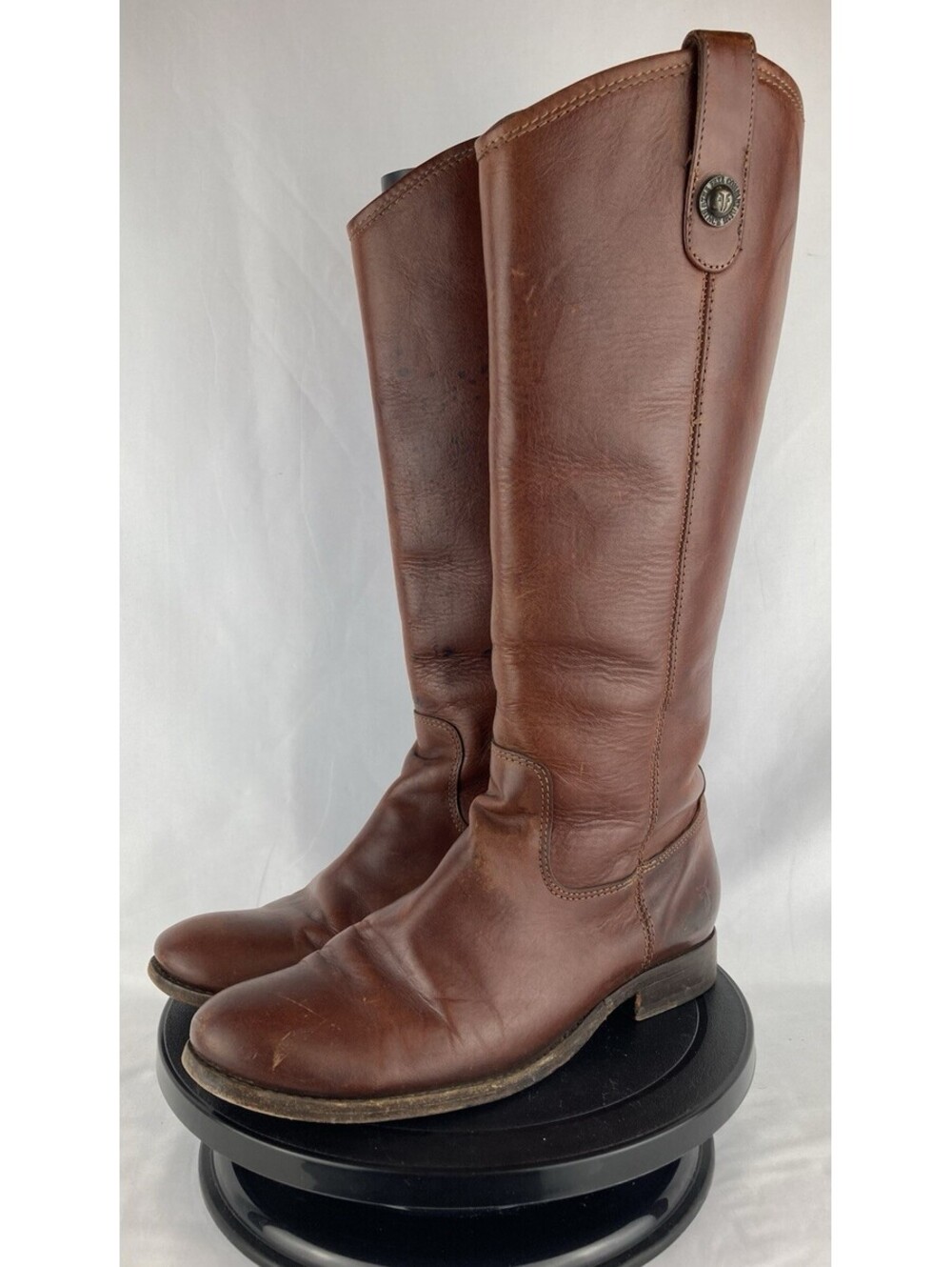 Women’s Size 8 FRYE Melissa Button Brown Cognac Leather Tall Riding Boots 77167